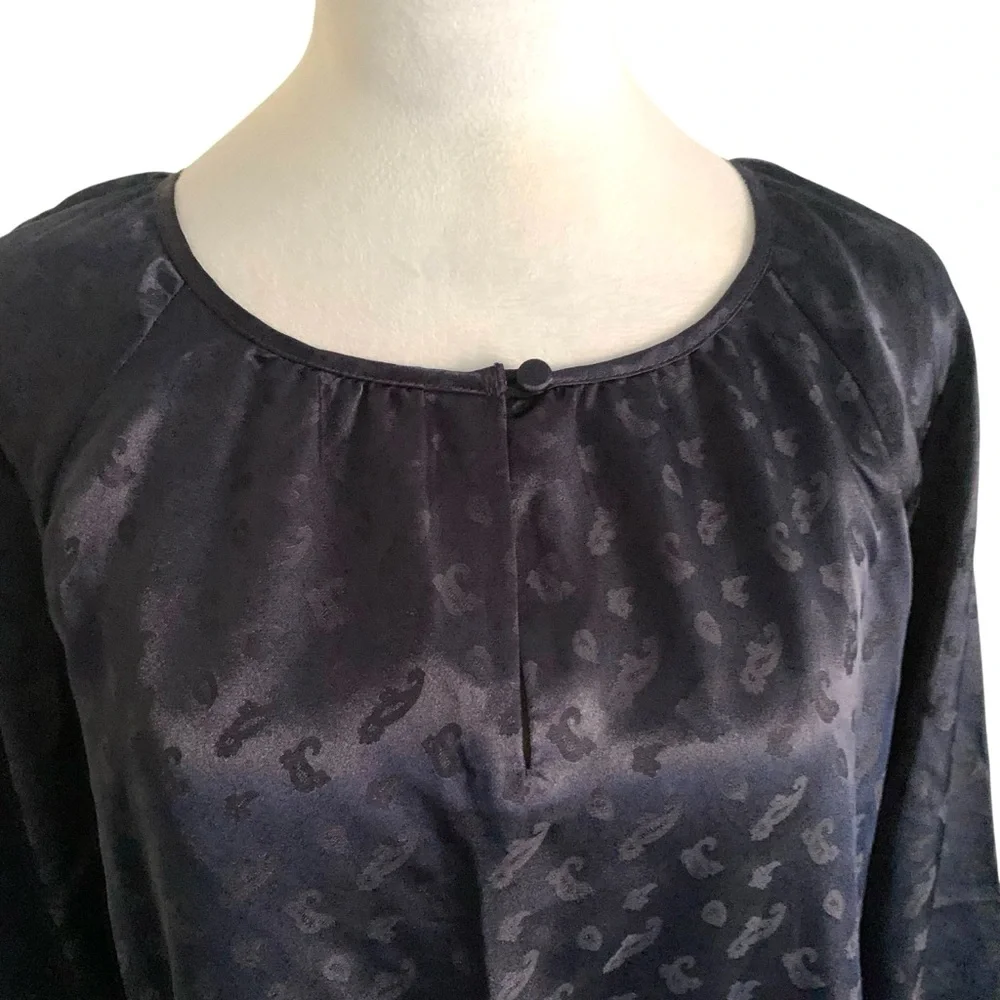 NWT J Crew Size 6 Deep Blue Satin Paisley Print Long Sleeve Dress